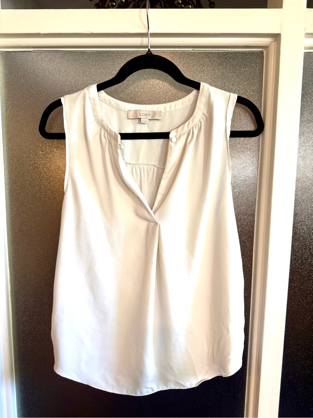 LOFT White Sleeveless Pleat-Front Top